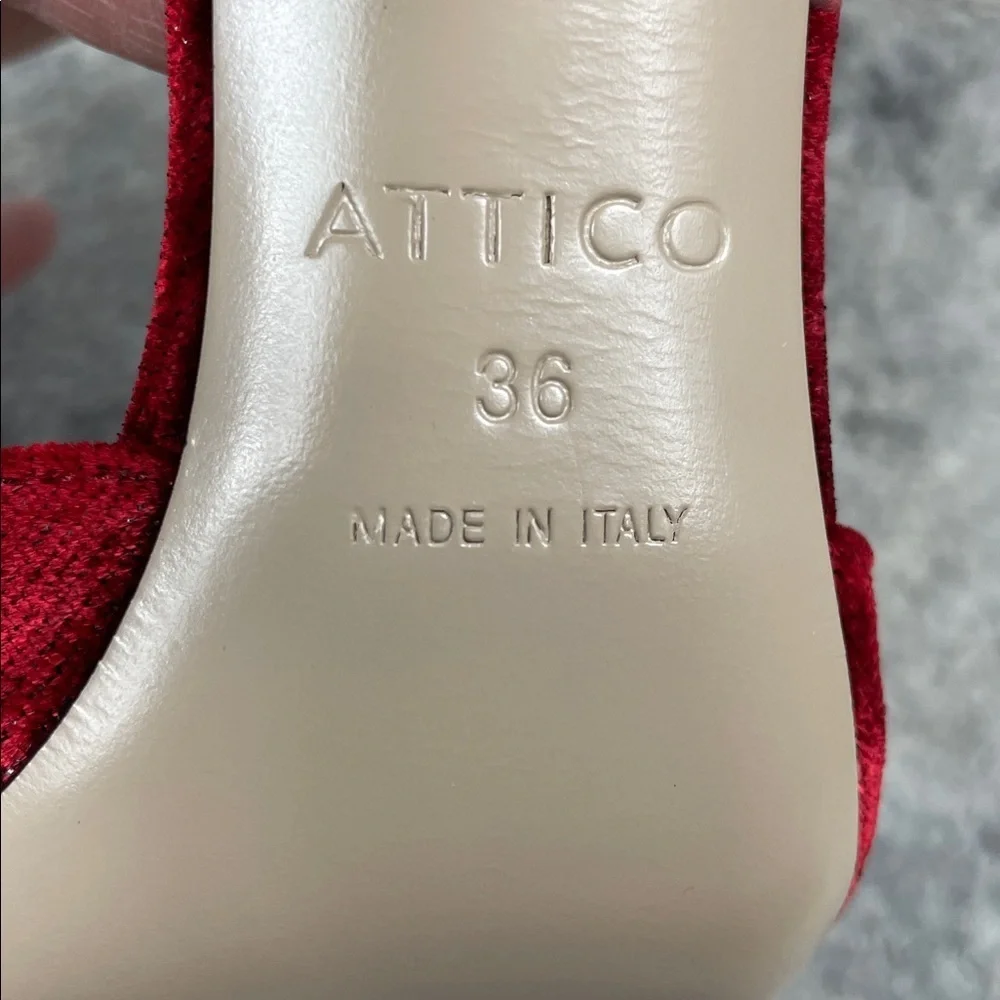 NIB Attico Red Velvet Mara Slingback Pumps Crystal Star Snowflake Sz 36